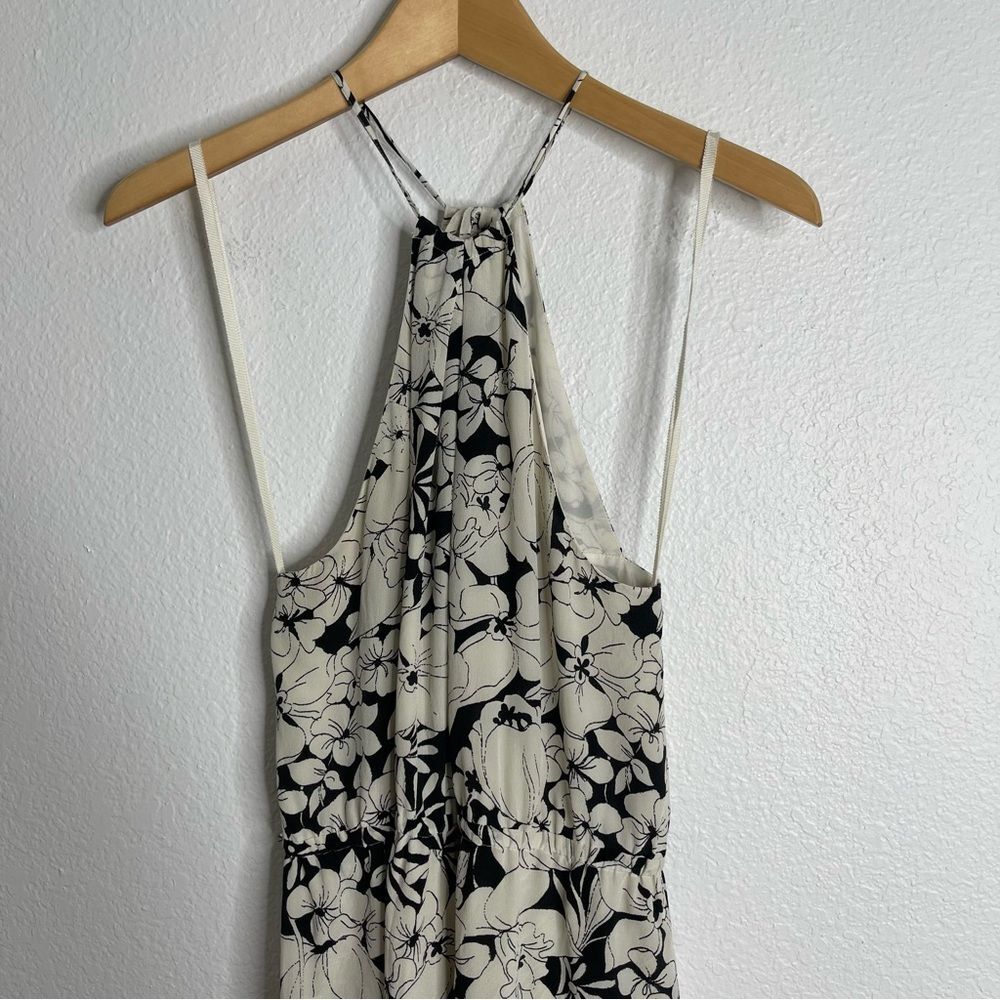 Anthropologie Elevenses Jumpsuit 100% Silk Black and White Floral Wide Leg Small - Picture 3 of 6